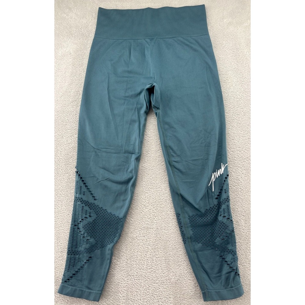 Pink Victorias Secret Leggings Women's Size M Teal Seamless High Waist Pointelle